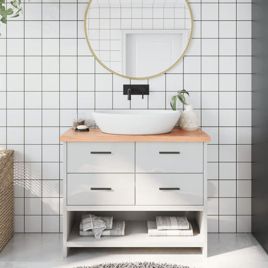 vidaXL Bathroom Countertop Light Brown Solid Wood fitted in a bathroom setting