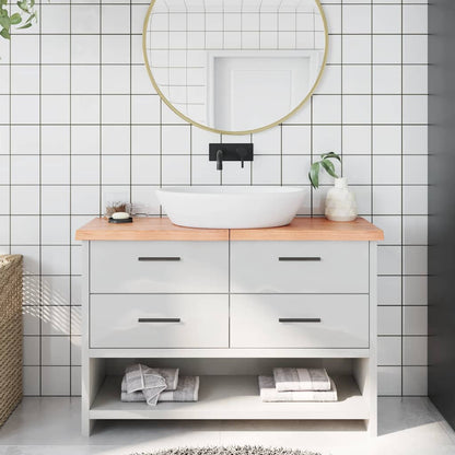 vidaXL Bathroom Countertop Light Brown Solid Wood installed on a vanity unit with a basin