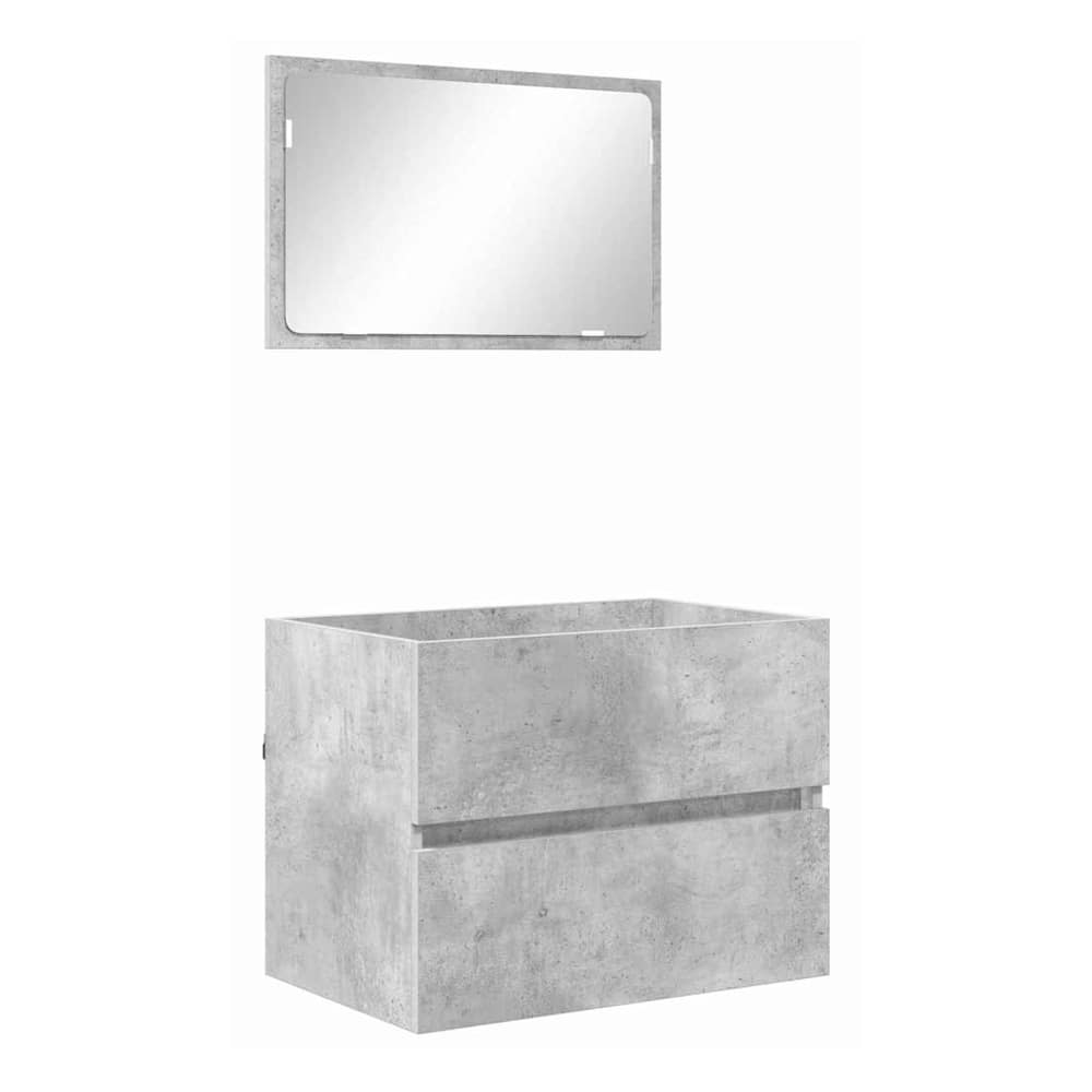 Concrete grey bathroom vanity unit with two drawers and a mirror