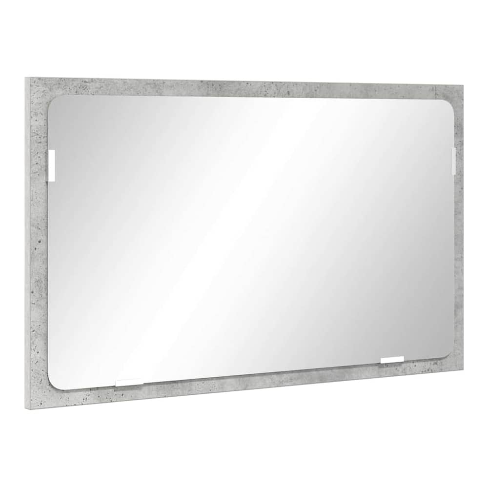 Close up of the concrete grey framed mirror for the bathroom vanity unit