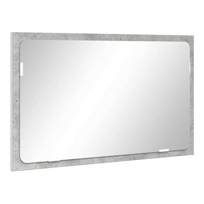 Close up of the concrete grey framed mirror for the bathroom vanity unit
