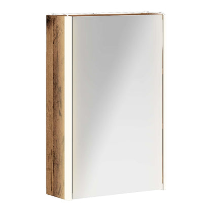 The bathroom vanity unit with a mirrored door and integrated lighting