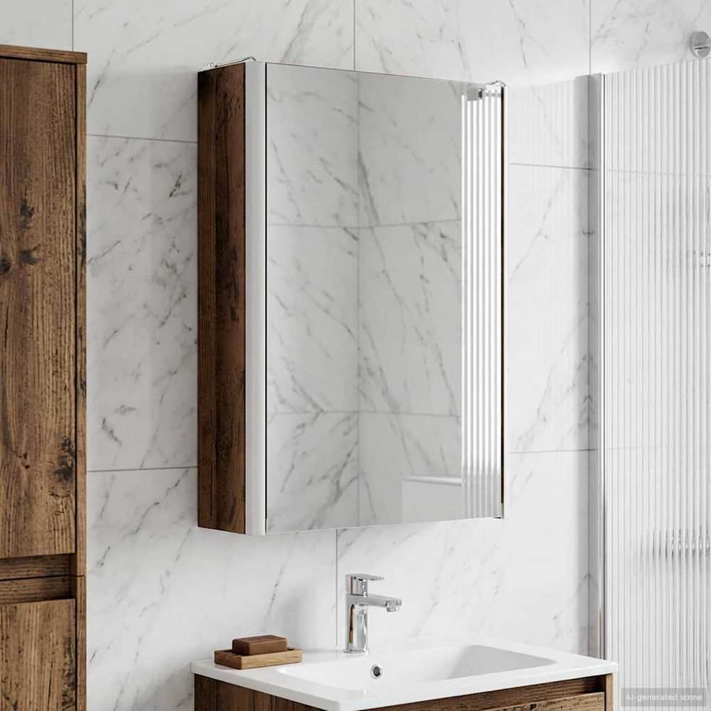 vidaXL Bathroom Mirror Cabinet Old Wood with a mirrored door and wooden sides