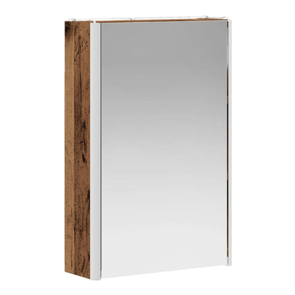 The side of the bathroom vanity unit with a mirrored door