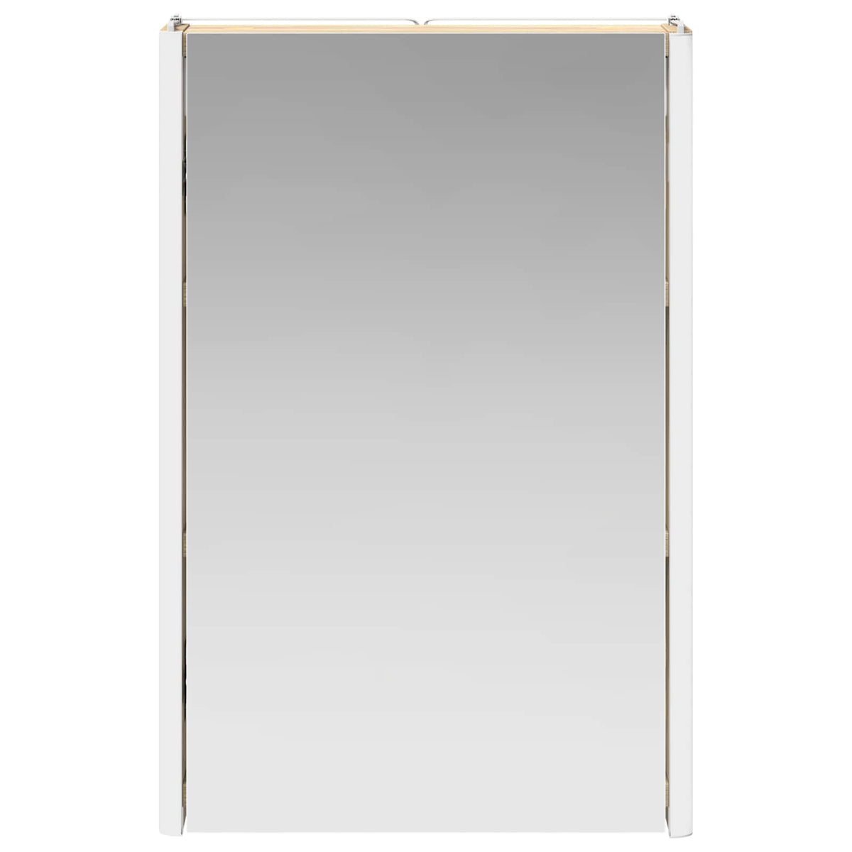 The mirrored door of the bathroom vanity unit reflecting the room