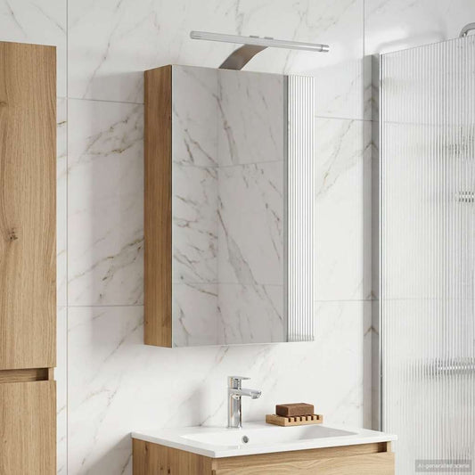 Bathroom Mirror Cabinet with LED Depth 10.5 cm Artisan oak