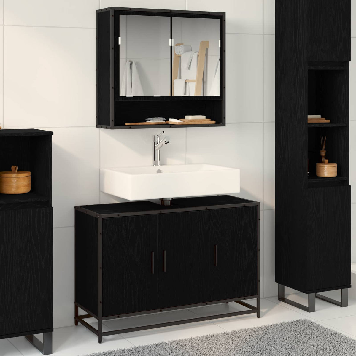 Bathroom Sink Cabinet 90x33x60 cm Engineered Wood Black oak