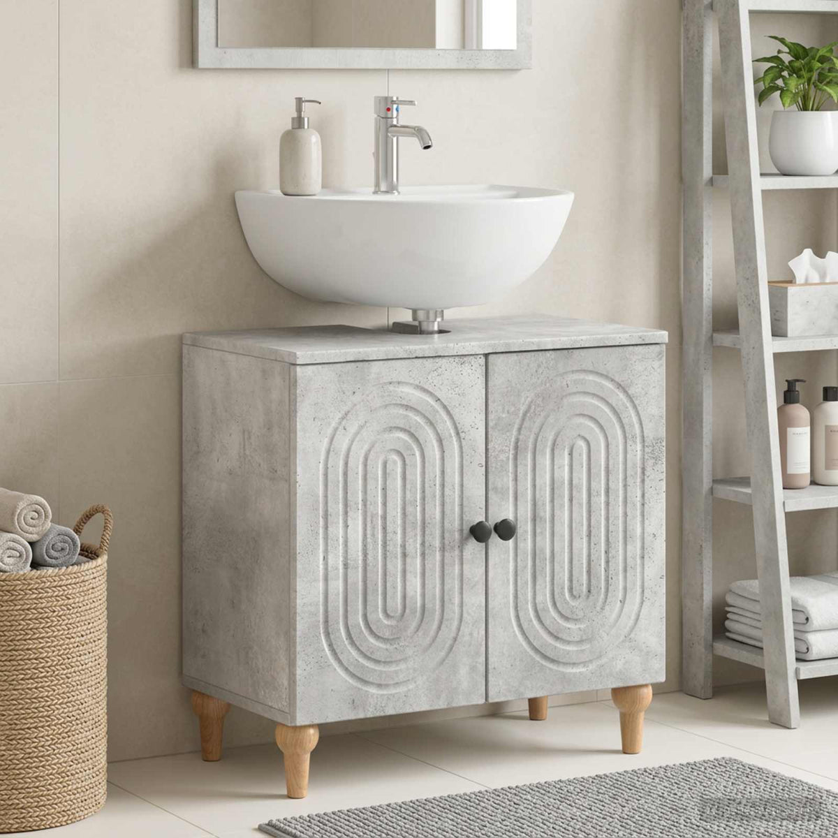 vidaXL Bathroom Sink Cabinet ALKMAAR Concrete Grey in a bathroom setting with a sink on top