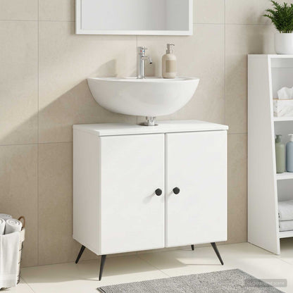 vidaXL Bathroom Sink Cabinet BREDA White with two doors and black handles on angled legs