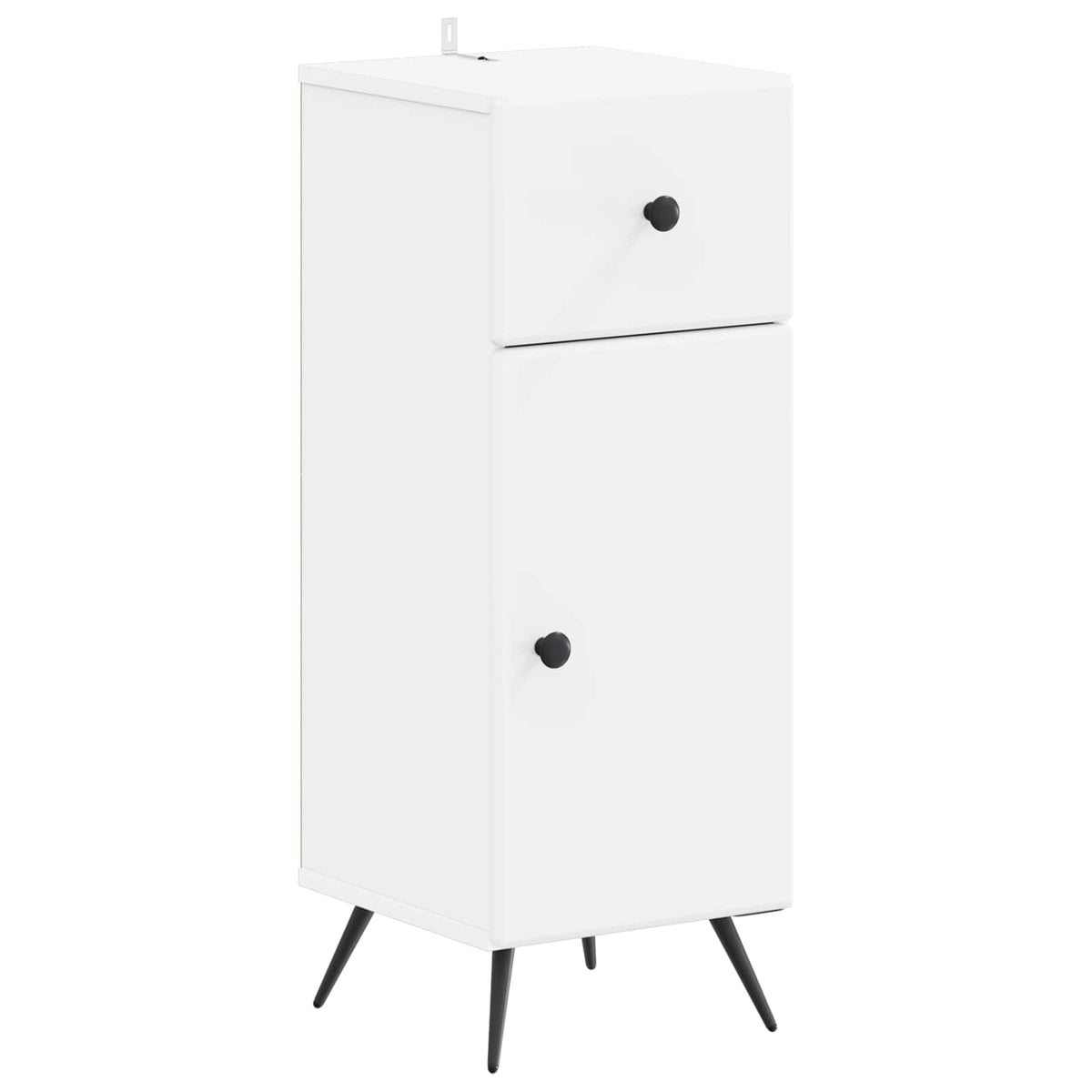 White bathroom storage cabinet with a single drawer and a cupboard door