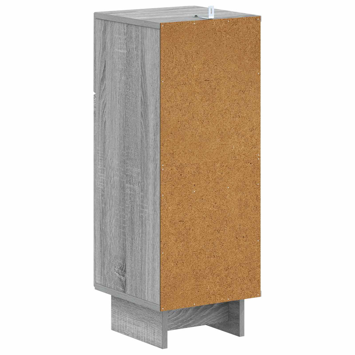 The bathroom vanity unit viewed from the back showing the plain brown panel
