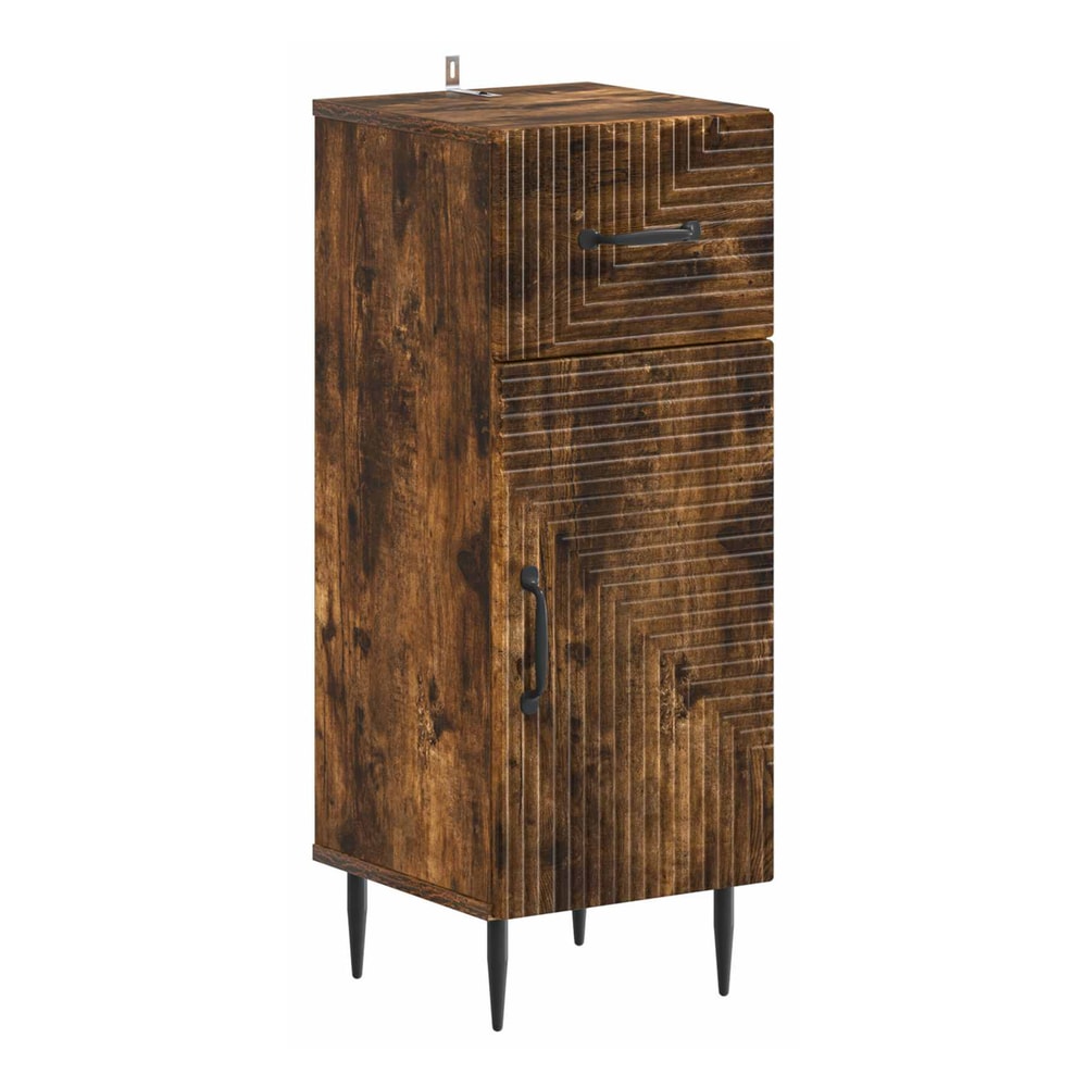 The tall bathroom cabinet with a drawer and a cupboard door