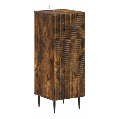 The tall bathroom cabinet with a drawer and a cupboard door