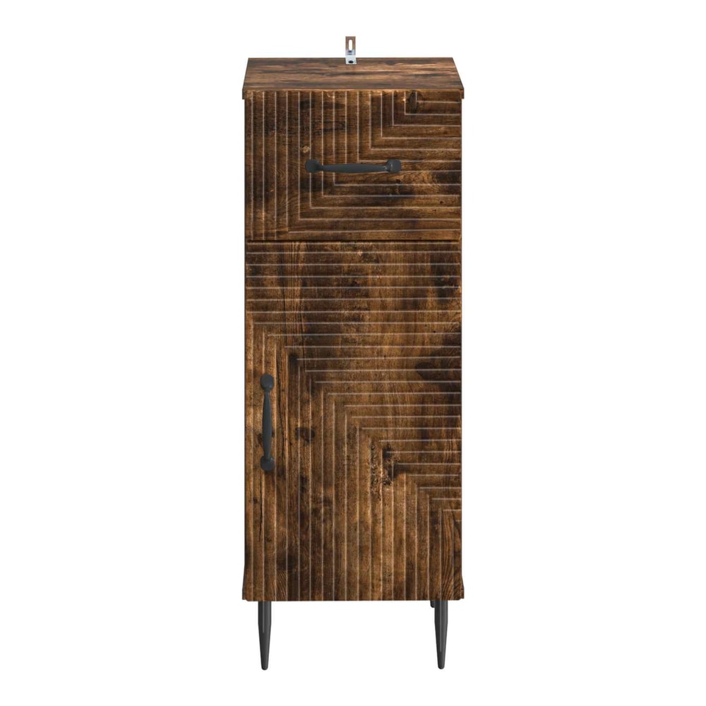 The front of the smoked oak bathroom storage cabinet