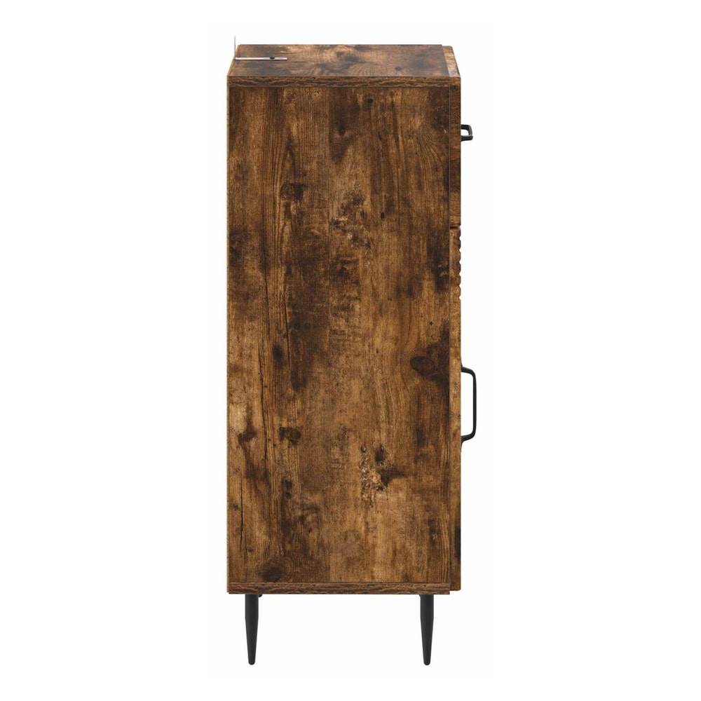Side view of the smoked oak bathroom storage cabinet