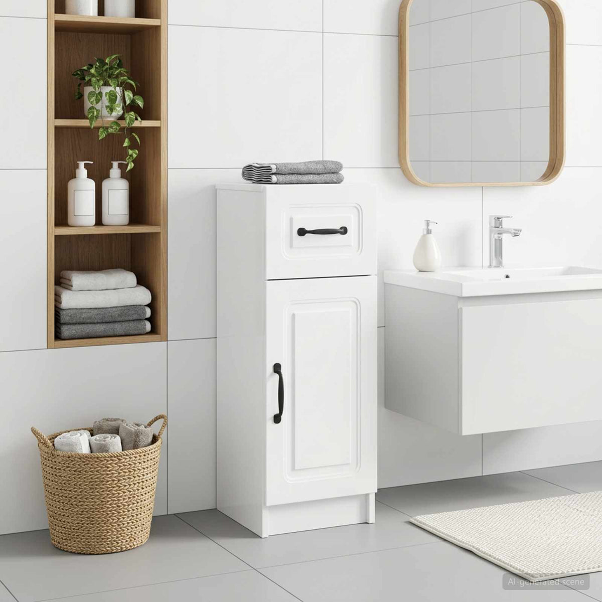 vidaXL Bathroom Storage Cainet UTRECHT High Gloss White placed in a modern bathroom setting