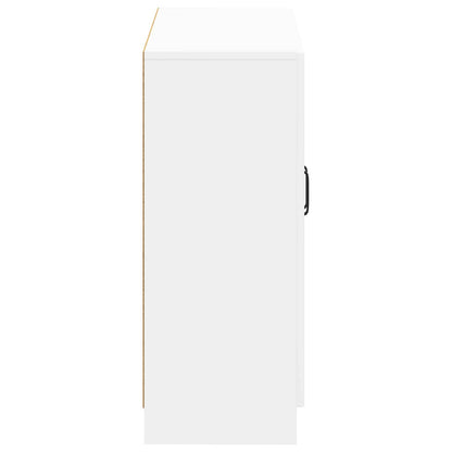 The bathroom vanity unit seen from the side showing the plain white panel