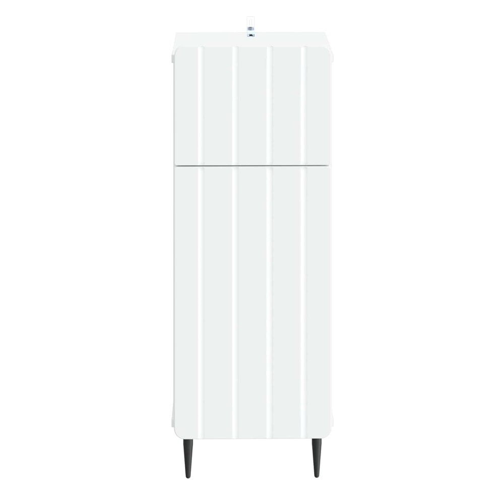 The front of the white bathroom vanity unit
