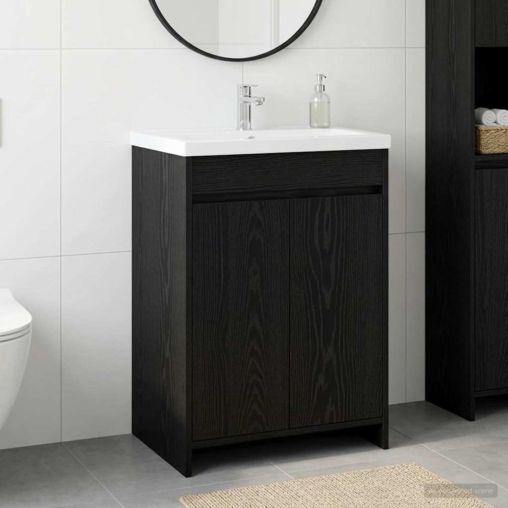 vidaXL Bathroom Under Sink Cabinet Black Oak in a modern bathroom setting