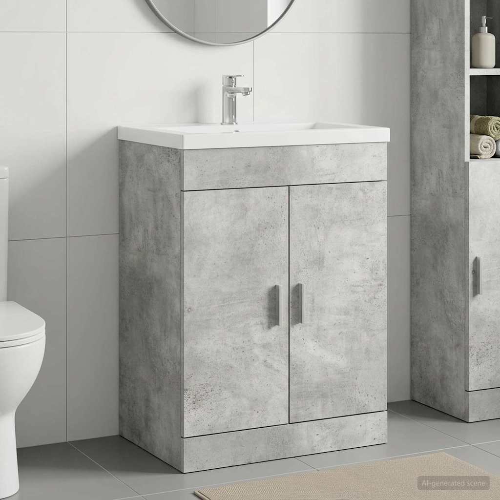 vidaXL Bathroom Under Sink Cabinet Concrete Grey showing the front with two doors and a white countertop