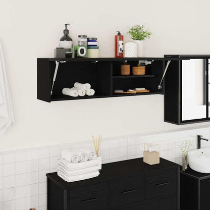 vidaXL Bathroom Wall Cabinet Black Engineered Wood with doors open showing storage inside