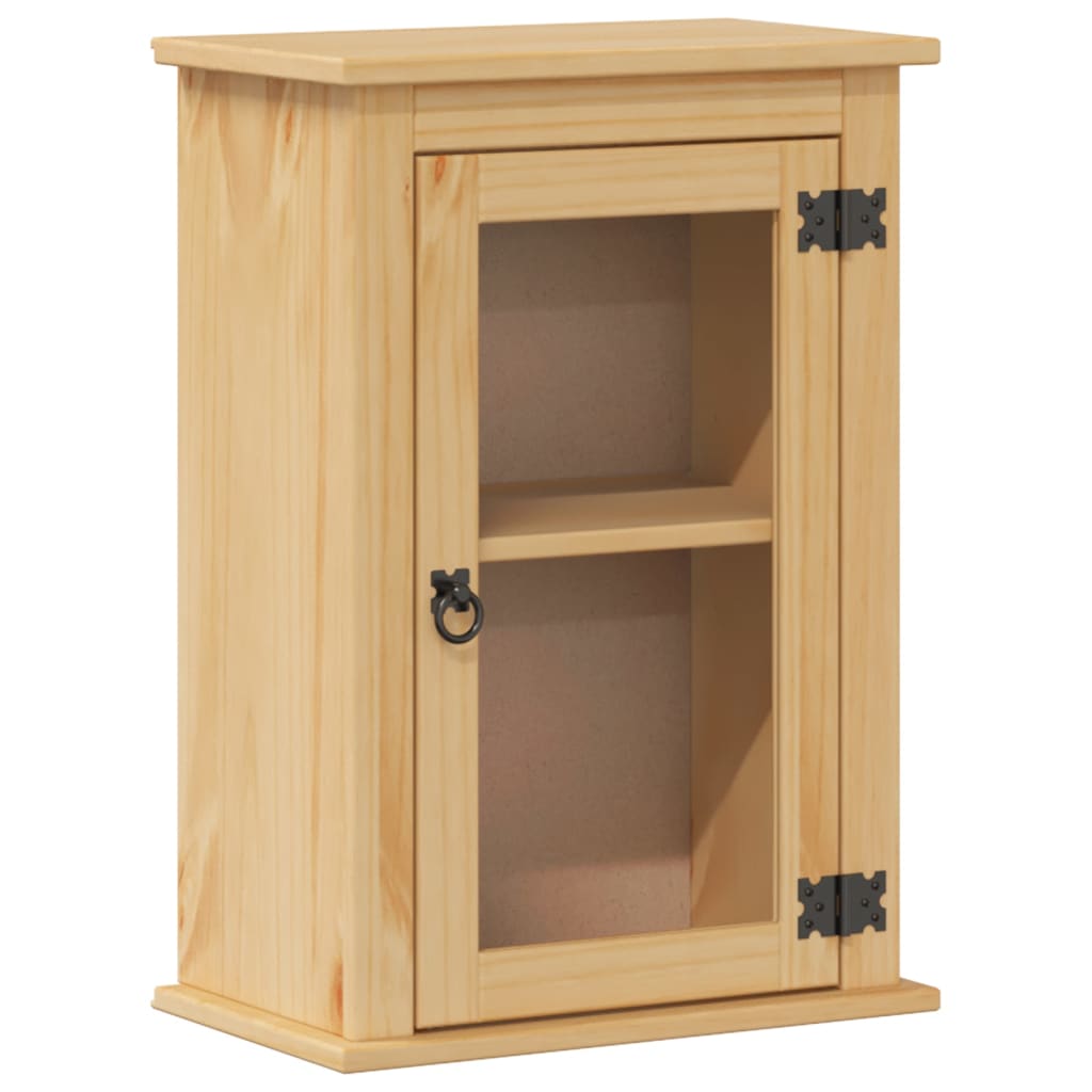 Pine wood bathroom wall cabinet with a glass door and one shelf