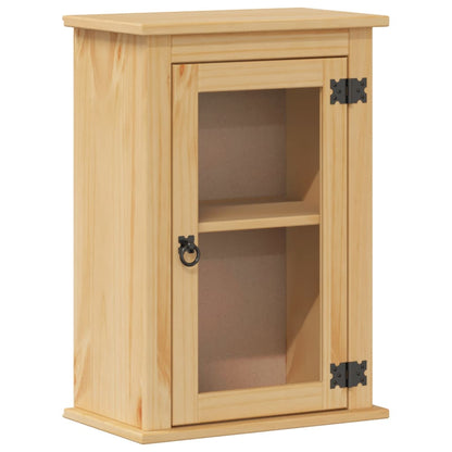 Pine wood bathroom wall cabinet with a glass door and one shelf