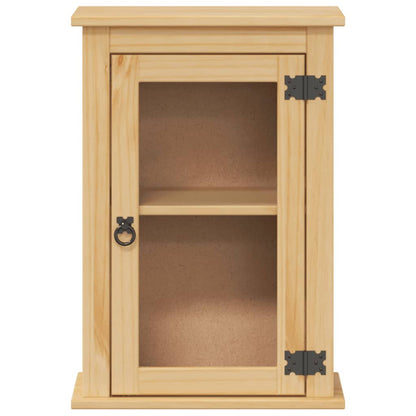 Pine wood bathroom wall cabinet with glass door and metal handle