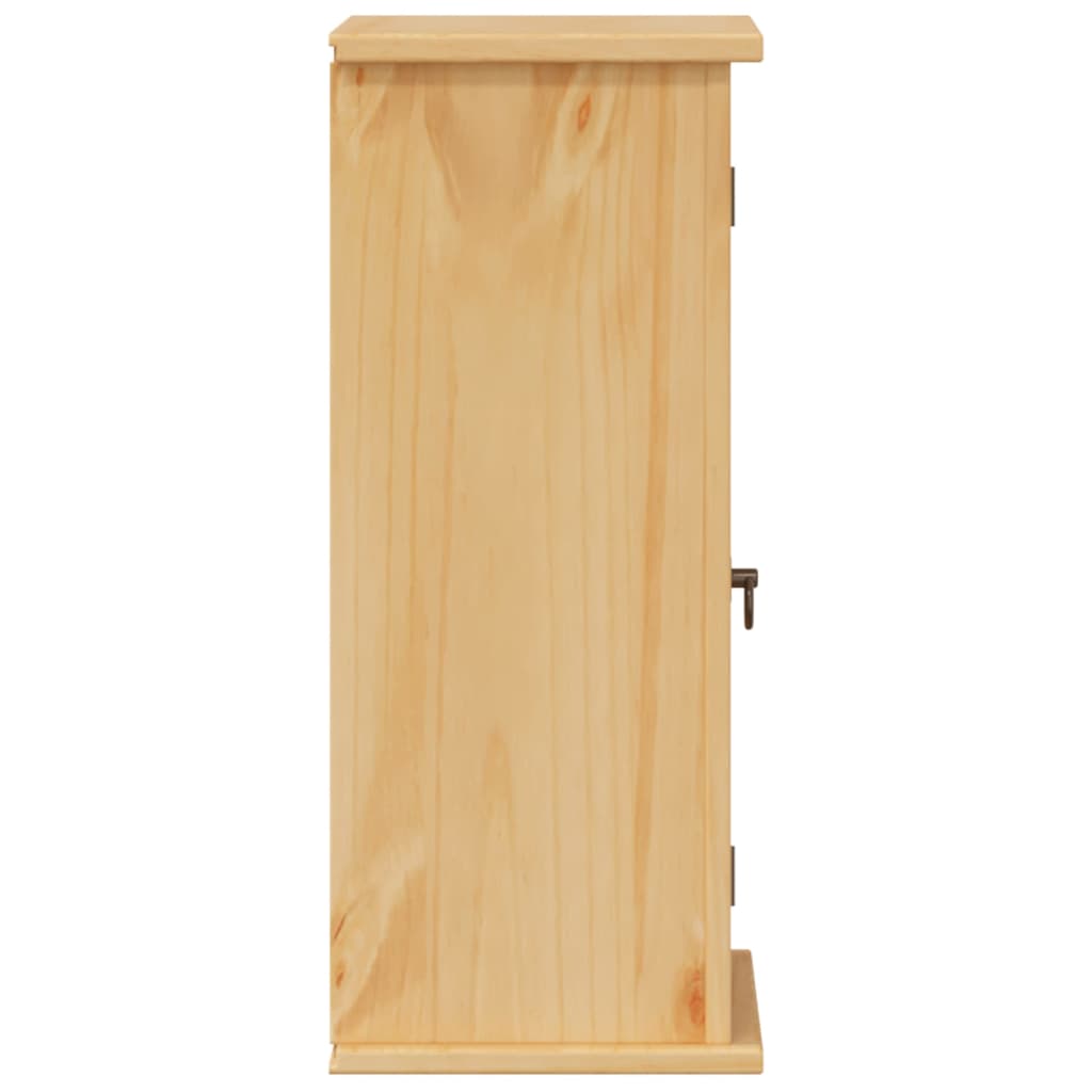 Side view of a pine wood bathroom wall cabinet