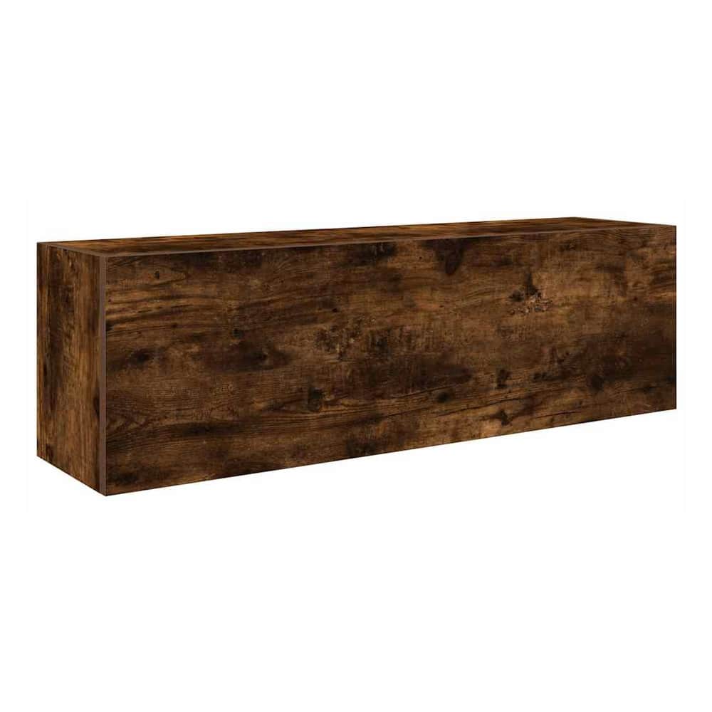 Smoked oak engineered wood bathroom vanity unit, a close-up of the wood grain texture