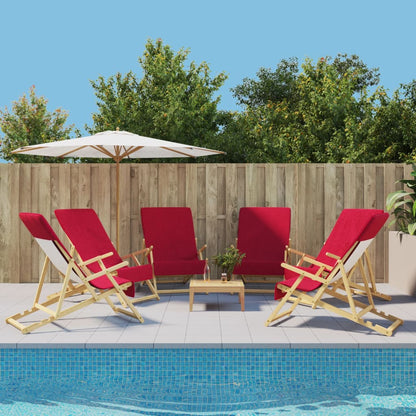 vidaXL Beach Towels 6 pcs Burgundy Fabric 400 GSM arranged on wooden sun loungers by a swimming pool
