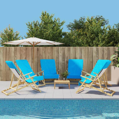 vidaXL Beach Towels 6 pcs Turquoise Fabric 400 GSM laid out on deck chairs by a swimming pool