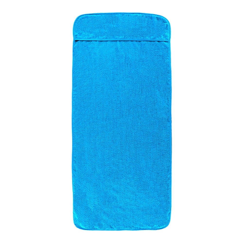 a single turquoise beach towel folded neatly