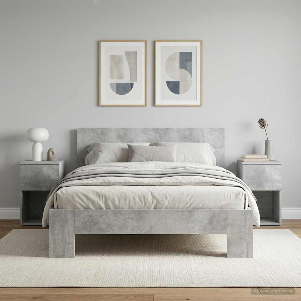 vidaXL Bed Cabinet 2 pcs Concrete Grey placed on either side of a bed in a modern bedroom setting