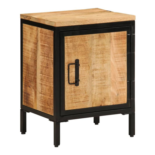 vidaXL Bed Cabinet Solid Rough Wood Mango with a black metal frame and a single door