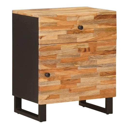 vidaXL Bed cabinet Brown Solid Mango Wood bedside table with two drawers and black metal legs