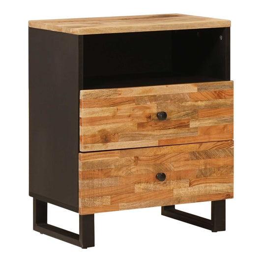 vidaXL Bed cabinet Brown Solid Mango Wood with two drawers and an open shelf