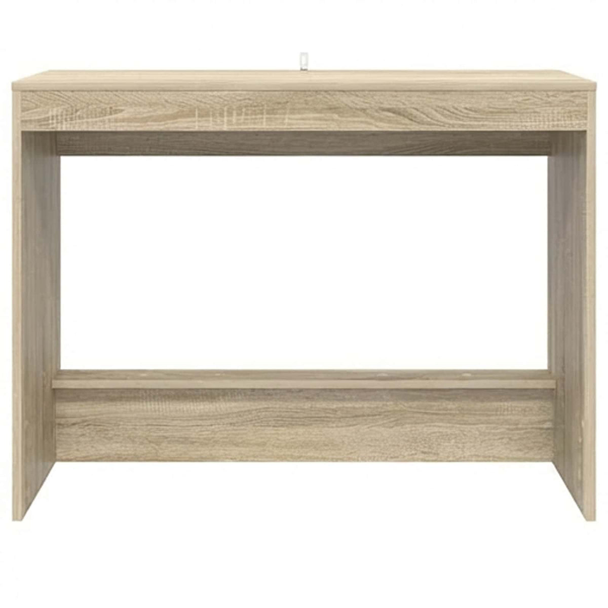 the wooden desk viewed directly from the front on a white background