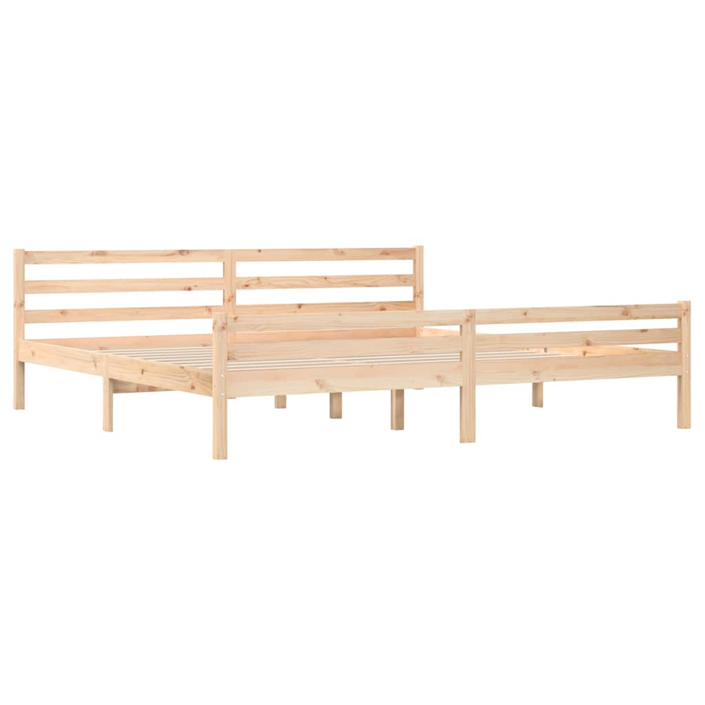 The solid wood bed frame shown from the front with no mattress