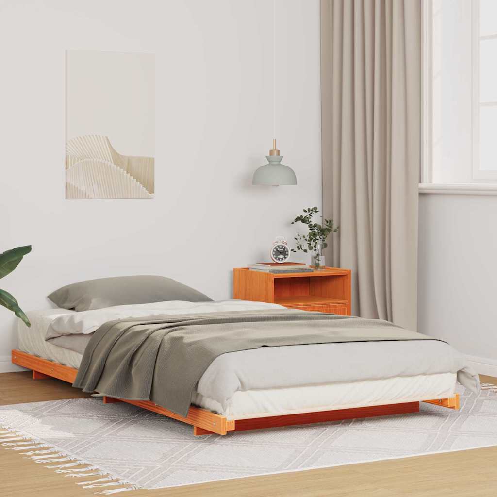 Bed Frame Wax Brown Solid Pine Wood