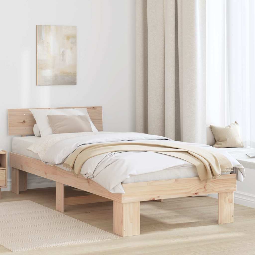 Bed Frame with Headboard Solid Pine Wood Length 190 cm 75 cm