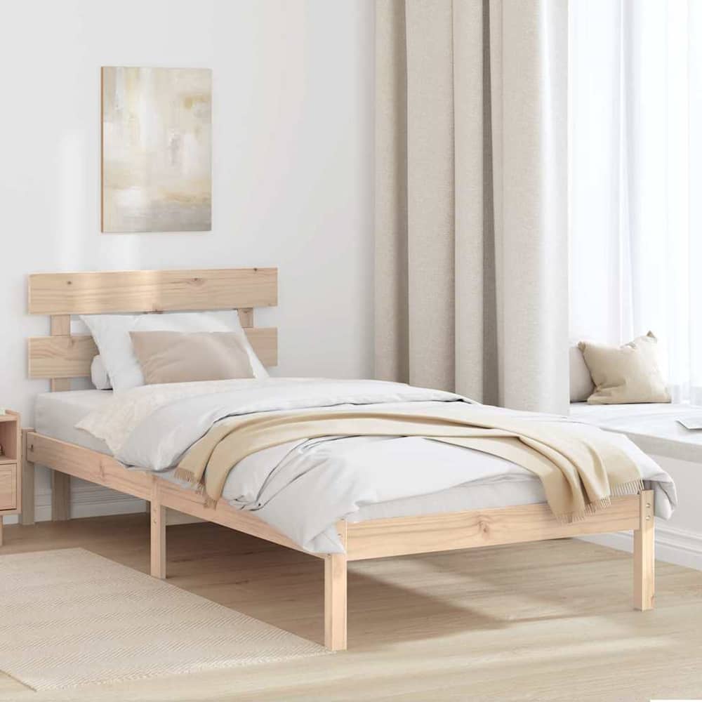 Bed Frame Headboard Solid Pine wood Length Brown