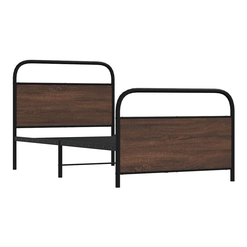 The single bed frame is shown with the headboard and footboard panels detached from the metal frame