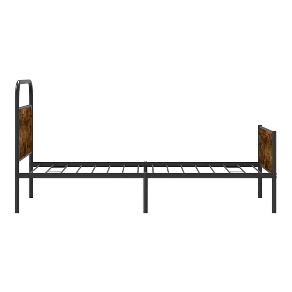 The bed frame without mattress is shown with its metal base and black frame