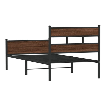 The bed frame viewed from the back showing the headboard and metal slats