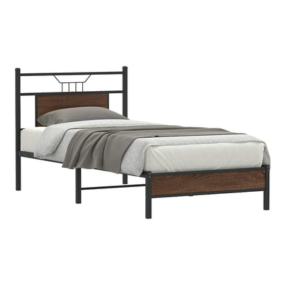 vidaXL Bed Frame without Mattress Brown Oak Engineered Wood shown from a side angle