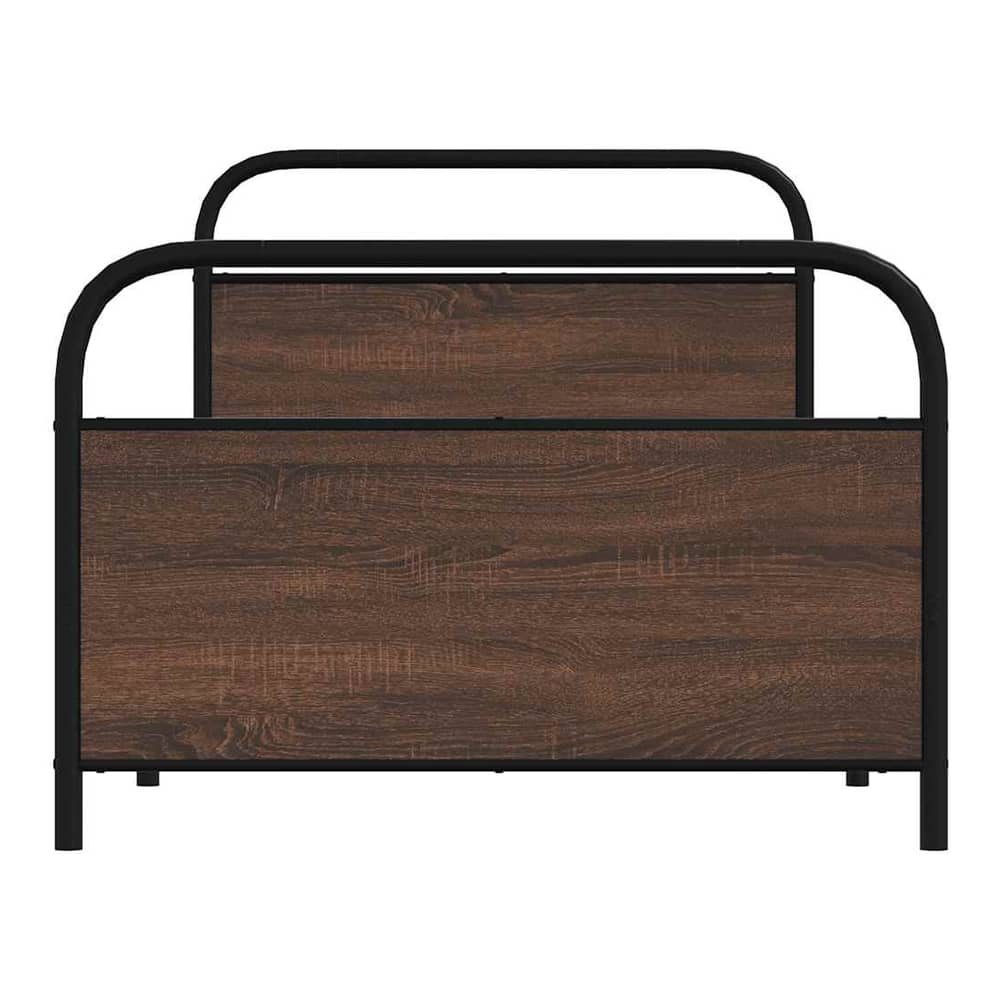 Close up of the oak effect wooden panel on the headboard of the single bed frame