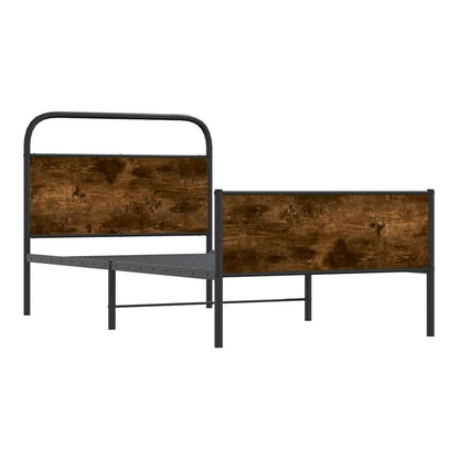 The wooden effect bed frame with metal supports, shown from the front