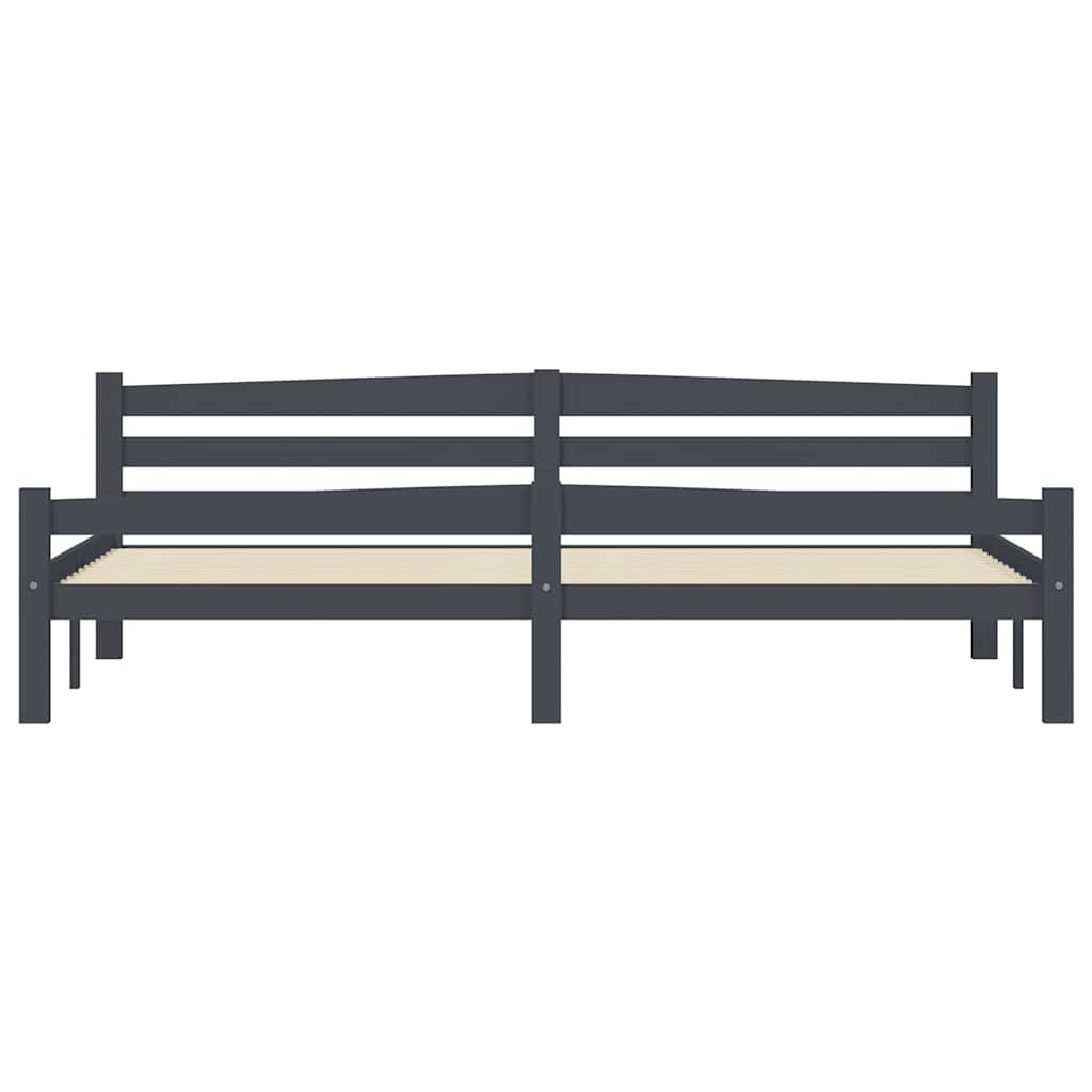 The bed frame viewed directly from the front showing the slatted headboard design