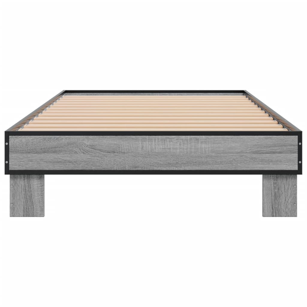 The wooden bed frame with slatted base